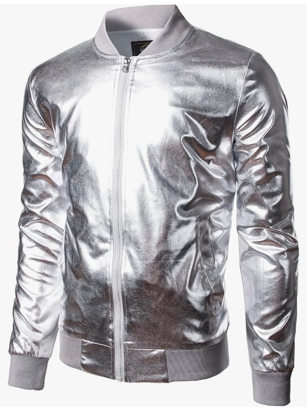 Coofandy Metallic Silver Bomber Jacket